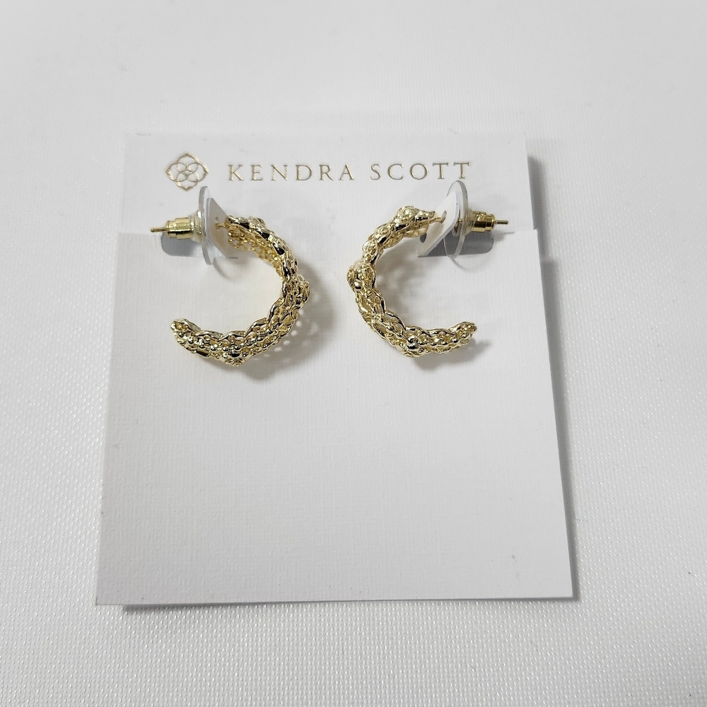 NWT Kendra Scott Gold-Tone Krista Lace Gold Huggie Hoop Earrings